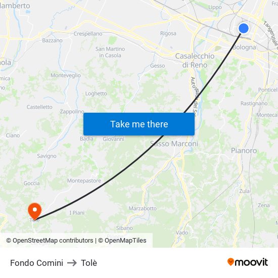 Fondo Comini to Tolè map