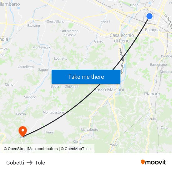 Gobetti to Tolè map