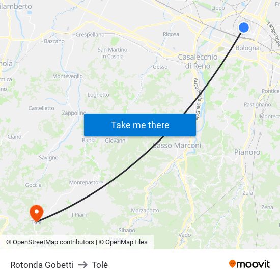 Rotonda Gobetti to Tolè map