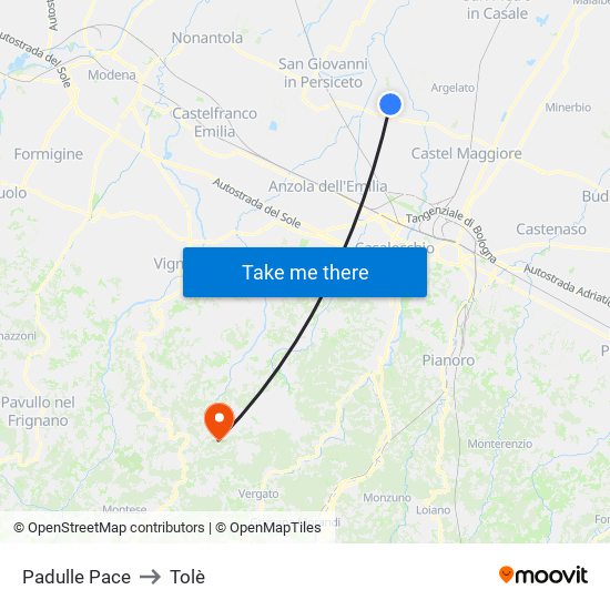 Padulle Pace to Tolè map