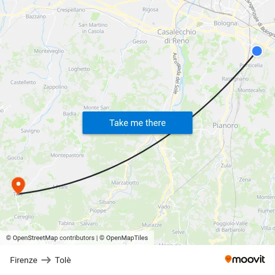 Florence to Tolè map