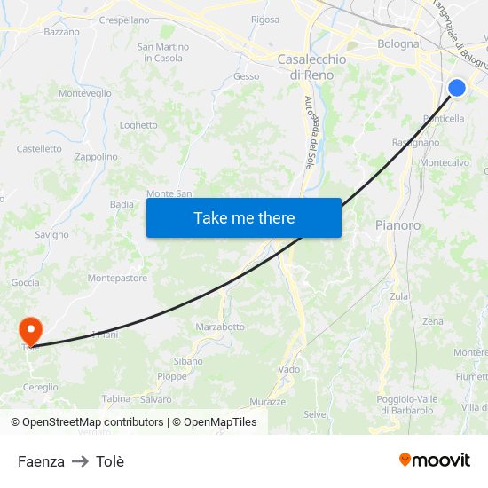 Faenza to Tolè map