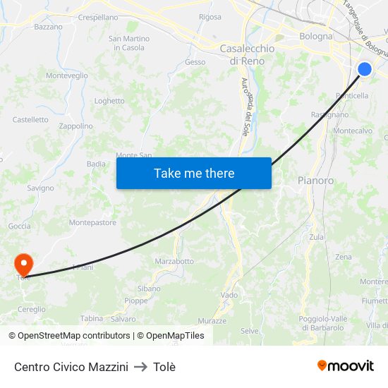 Centro Civico Mazzini to Tolè map
