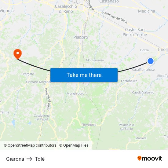 Giarona to Tolè map