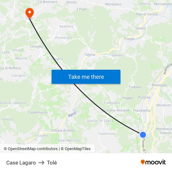 Case Lagaro to Tolè map