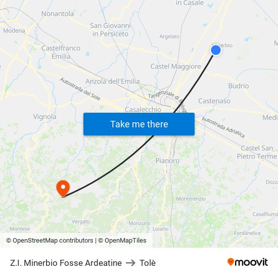 Z.I. Minerbio Fosse Ardeatine to Tolè map