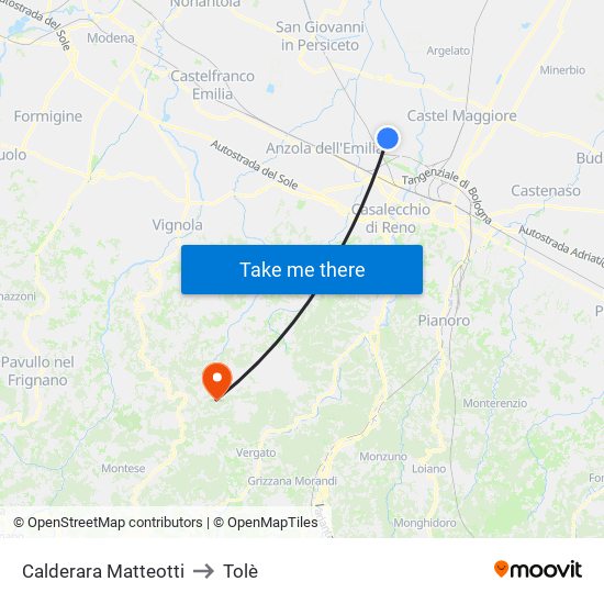 Calderara Matteotti to Tolè map