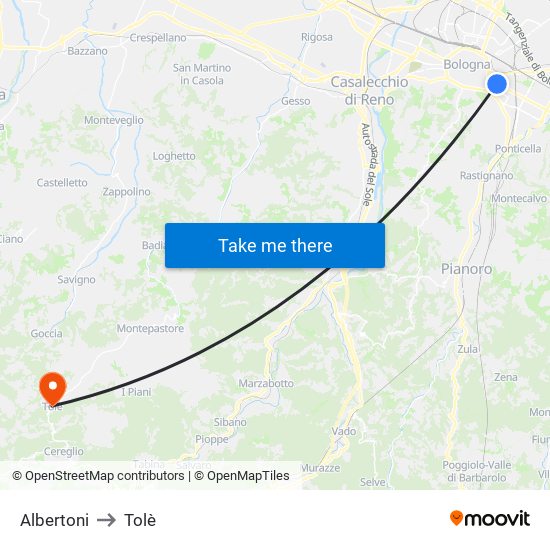Albertoni to Tolè map
