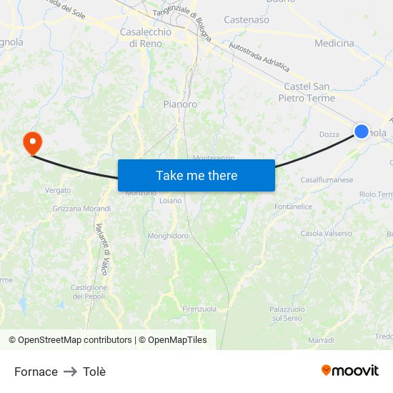 Fornace to Tolè map