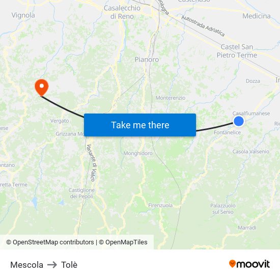 Mescola to Tolè map