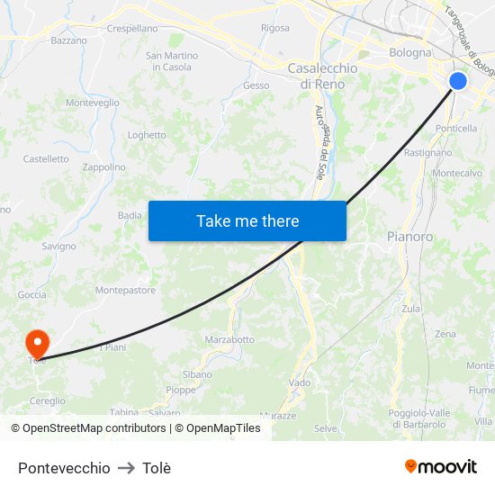 Pontevecchio to Tolè map