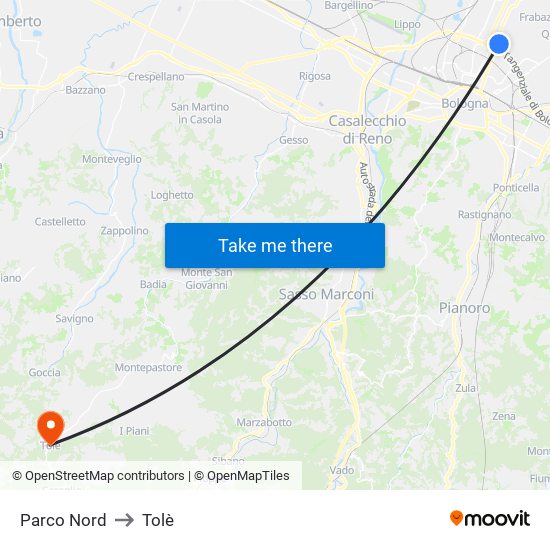 Parco Nord to Tolè map