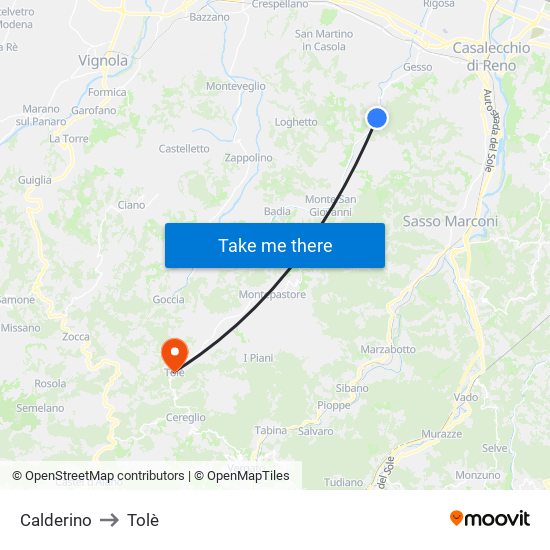 Calderino to Tolè map