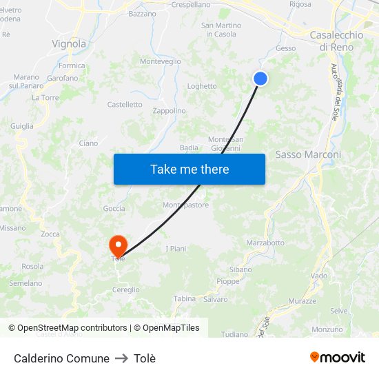 Calderino Comune to Tolè map