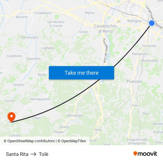 Santa Rita to Tolè map