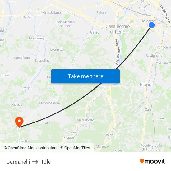 Garganelli to Tolè map