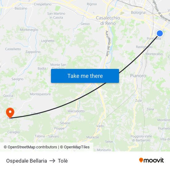 Ospedale Bellaria to Tolè map