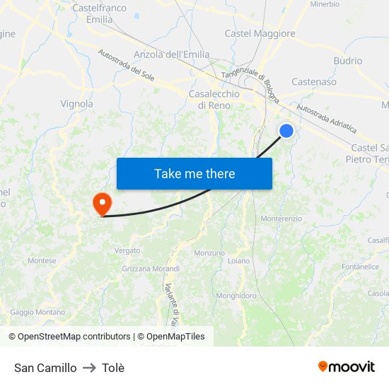 San Camillo to Tolè map