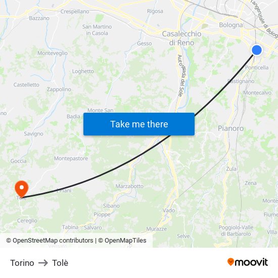 Torino to Tolè map