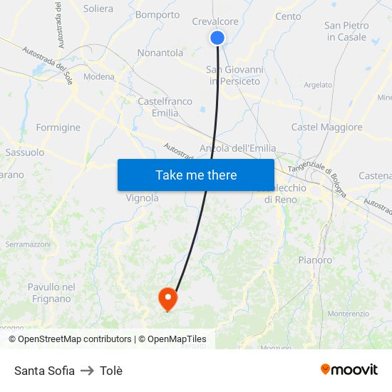 Santa Sofia to Tolè map