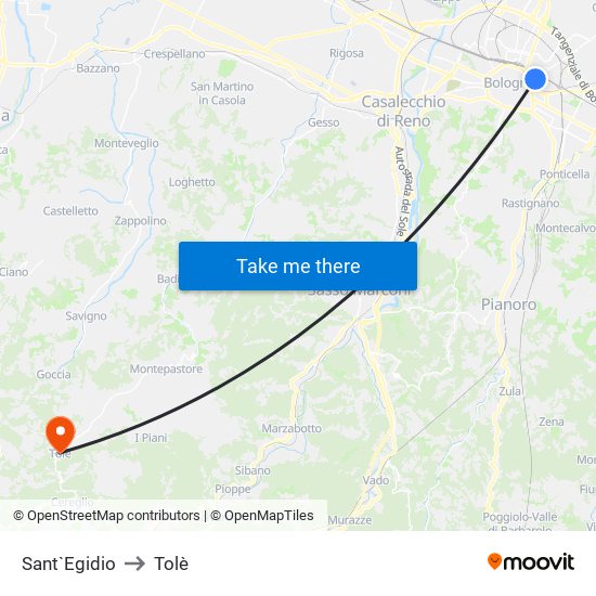 Sant`Egidio to Tolè map