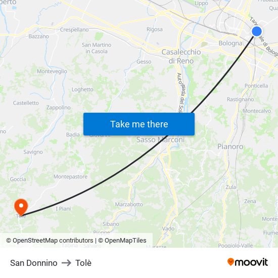 San Donnino to Tolè map