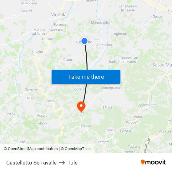 Castelletto Serravalle to Tolè map