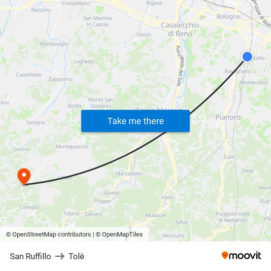 San Ruffillo to Tolè map