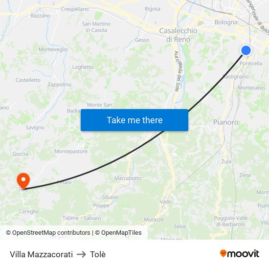Villa Mazzacorati to Tolè map