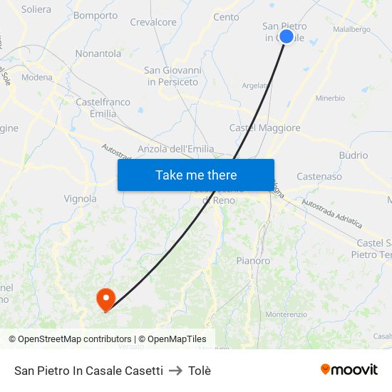San Pietro In Casale Casetti to Tolè map