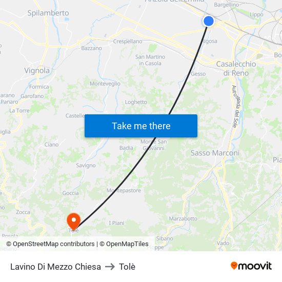 Lavino Di Mezzo Chiesa to Tolè map