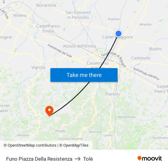Funo Piazza Della Resistenza to Tolè map