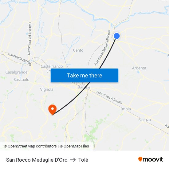 San Rocco Medaglie D'Oro to Tolè map
