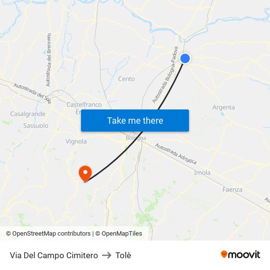 Via Del Campo Cimitero to Tolè map