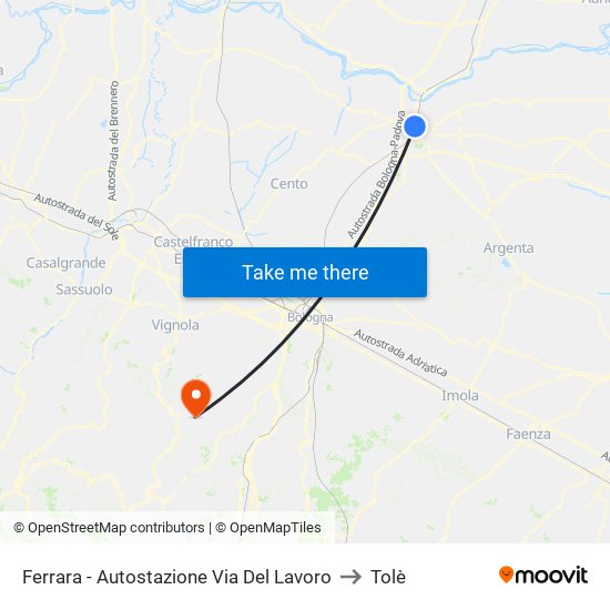 Ferrara - Autostazione Via Del Lavoro to Tolè map