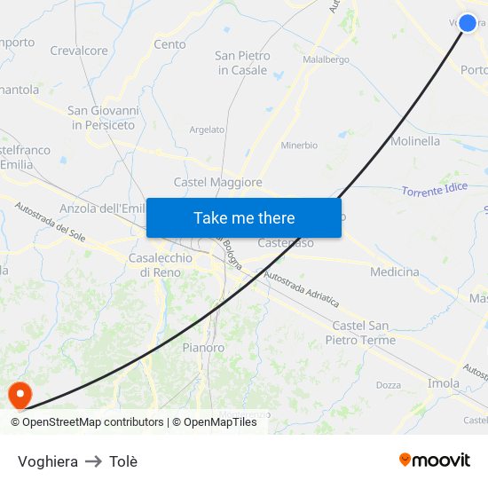 Voghiera to Tolè map