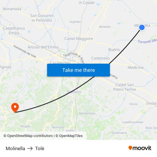 Molinella to Tolè map