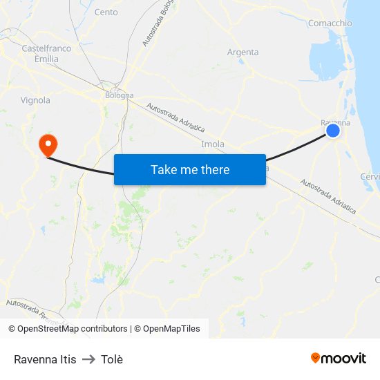Ravenna Itis to Tolè map