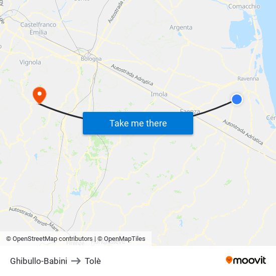 Ghibullo-Babini to Tolè map