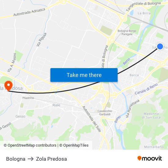 Bologna to Zola Predosa map