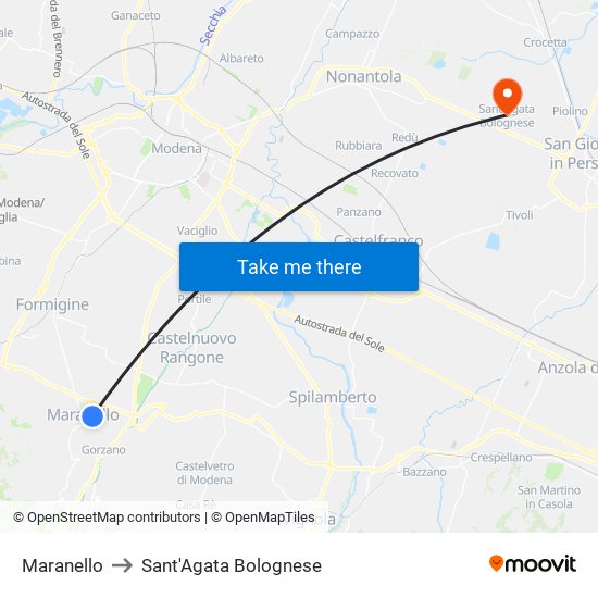 Maranello to Sant'Agata Bolognese map