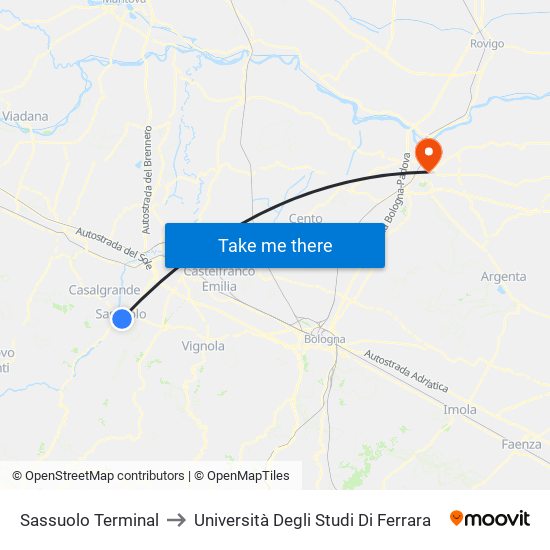 Sassuolo Terminal to Università Degli Studi Di Ferrara map