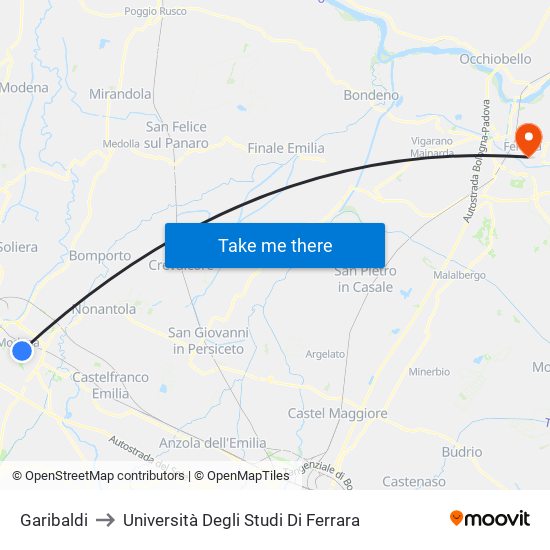 Garibaldi to Università Degli Studi Di Ferrara map