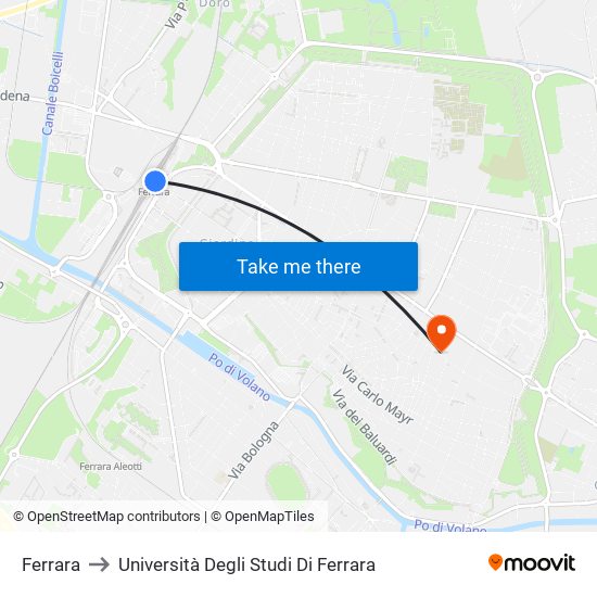 Ferrara to Università Degli Studi Di Ferrara map
