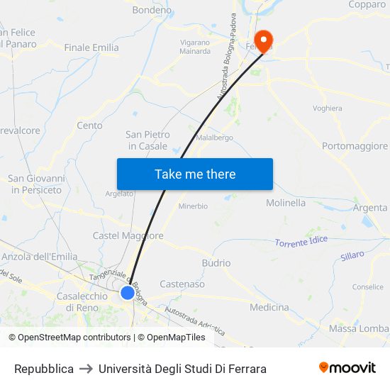 Repubblica to Università Degli Studi Di Ferrara map