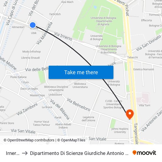 Irnerio to Dipartimento Di Scienze Giurdiche Antonio Cicu map