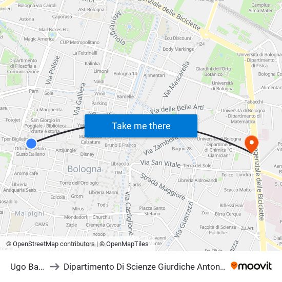 Ugo Bassi to Dipartimento Di Scienze Giurdiche Antonio Cicu map