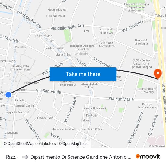 Rizzoli to Dipartimento Di Scienze Giurdiche Antonio Cicu map