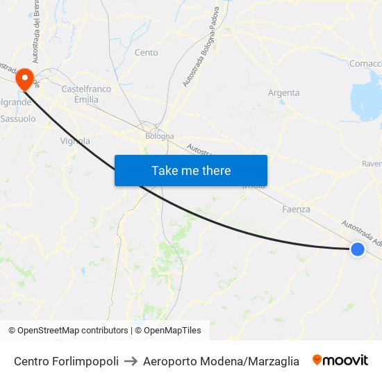 Centro Forlimpopoli to Aeroporto Modena/Marzaglia map