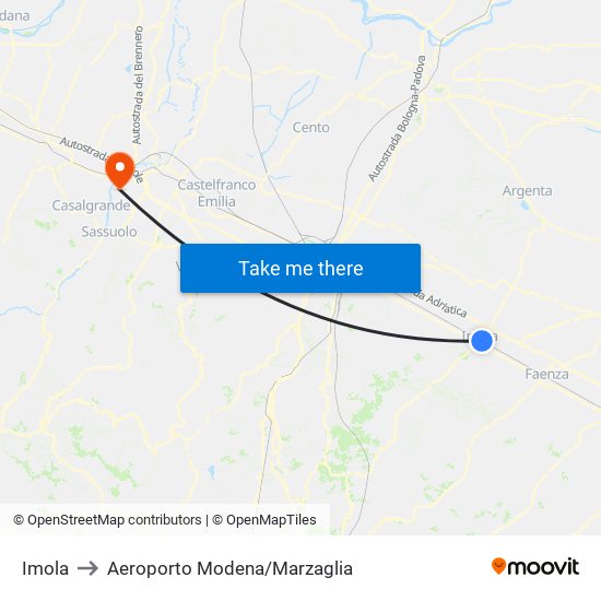 Imola to Aeroporto Modena/Marzaglia map